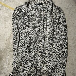 Zara Leopard Print Blouse - Black and Cream